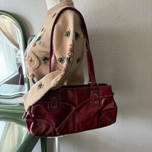 Vintage Faux Leather Wine Red Shoulder Purse